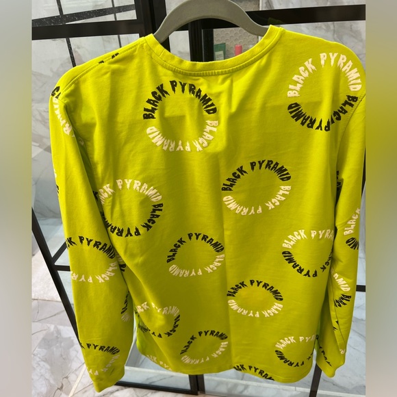 BLACK PYRAMID Label Logo Long Sleeve Crew Neck Shirt - Lime Green Size Large - Picture 3 of 3